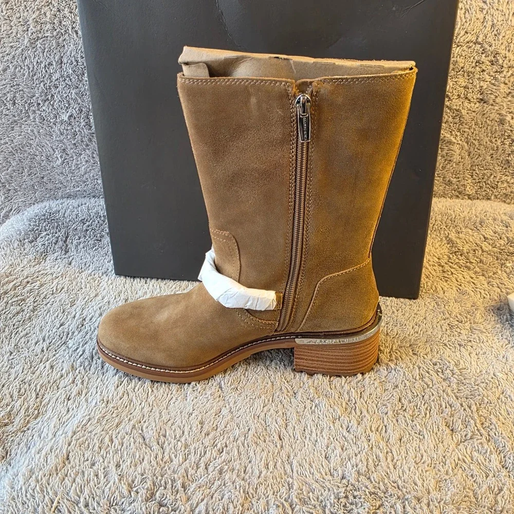 Vince Camuto Women's Suede Chain Link Zipper Ankle Moto Boots Shoes 7.5M NIB‎